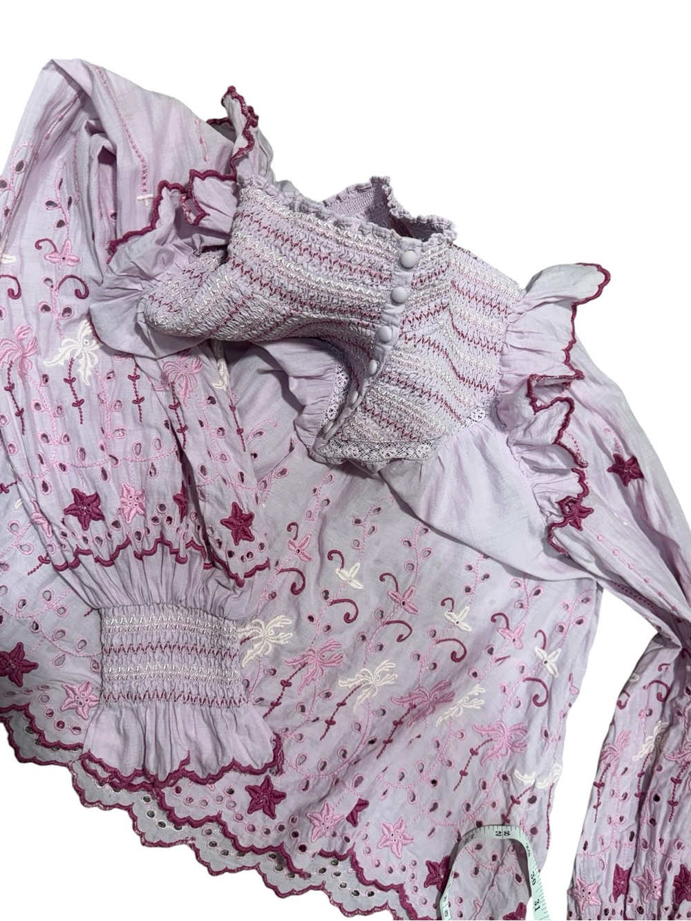 LoveShackFancy Kassie Embroidered Peasant Blouse Top Women’s Small Long Sleeve - Picture 6 of 12